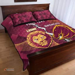 Personalised Lions Football And Broncos Rugby Quilt Bed Set Sporty Version