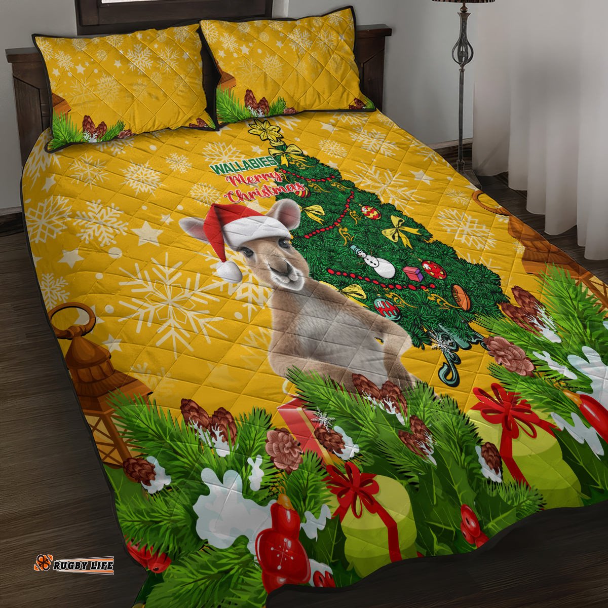 Personalised Wallabies Rugby Christmas Quilt Bed Set Merry Xmas With Australian Kangaroo