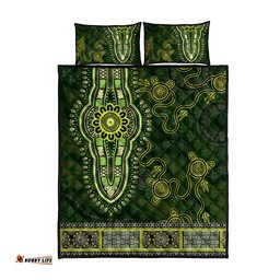 Lime Green African Dashiki With Australia Aboriginal Art Quilt Bed Set