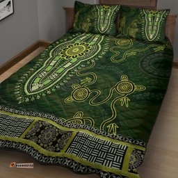 Lime Green African Dashiki With Australia Aboriginal Art Quilt Bed Set