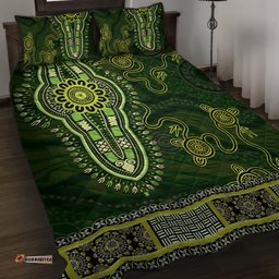 Lime Green African Dashiki With Australia Aboriginal Art Quilt Bed Set