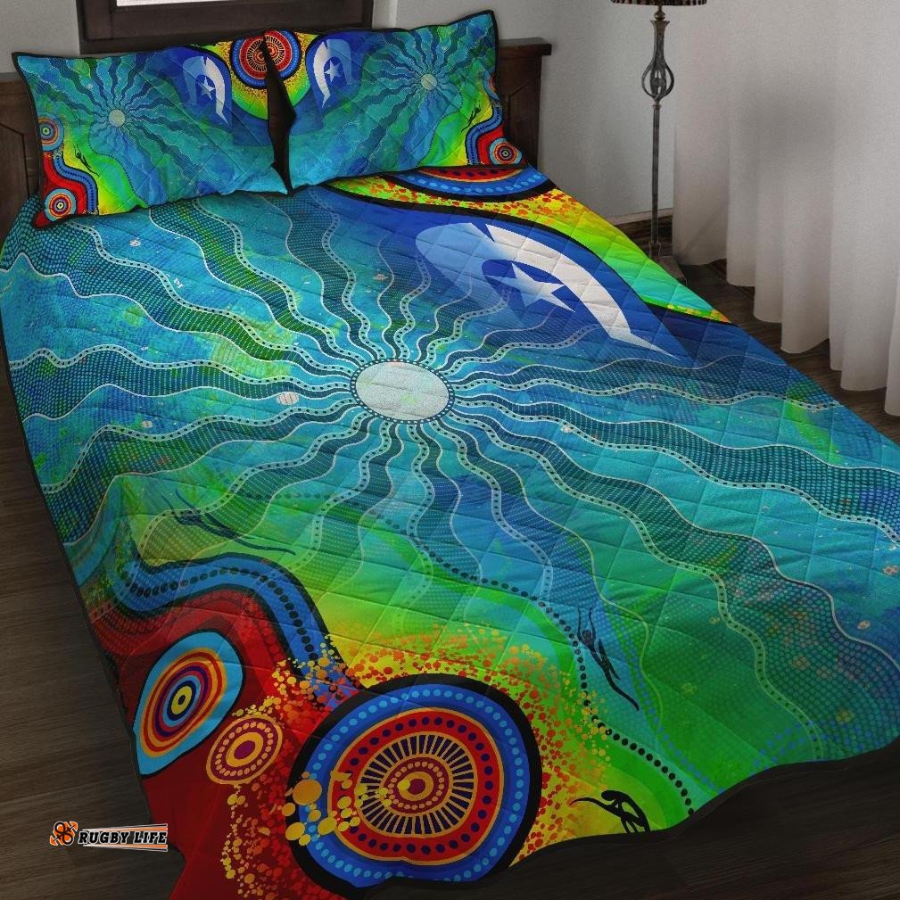 Quilt Set Cover Torres Strait Islanders Flag with Aboriginal Patterns Quilt Bed Set