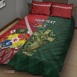 Custom Tonga And Ireland Rugby Quilt Bed Set Ikale Tahi With Shamrocks