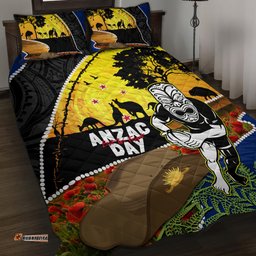 Warriors Rugby ANZAC Day Quilt Bed Set New Zealand Wahs Tiki Mascot Rosemary Starry Night