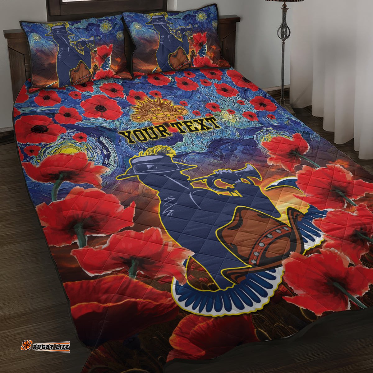 Personalised Cowboys Rugby ANZAC Quilt Bed Set Starry Night and Field of Poppies