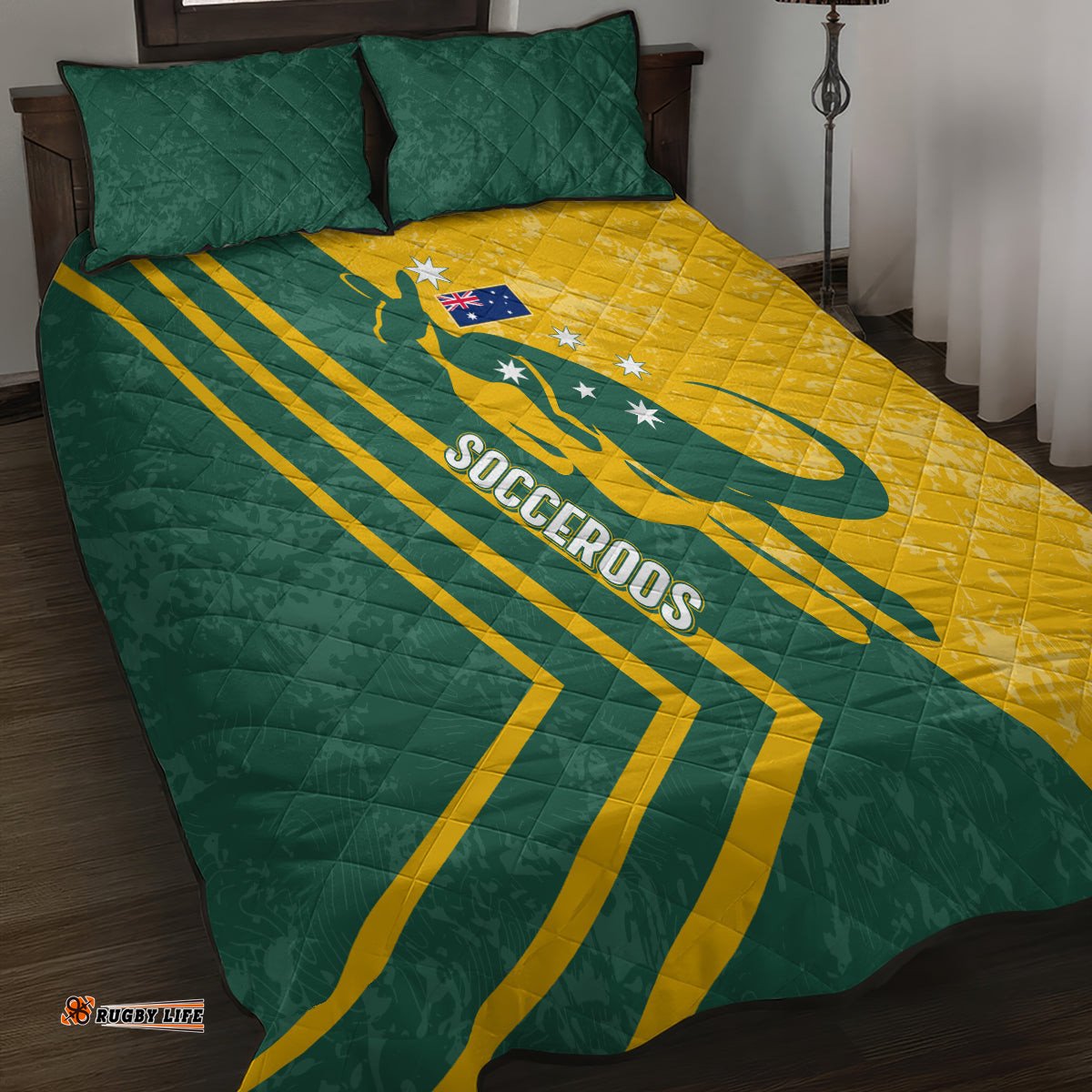 personalised australia soccer quilt bed set green & gold go socceroos