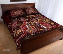 Custom Aboriginal Quilt Bed Set Kangaroo family with Hand Art