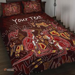 Custom Aboriginal Quilt Bed Set Kangaroo family with Hand Art