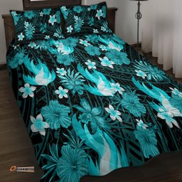 Australian Heat Cricket Quilt Bed Set Baeuty Pacific Hibiscus and Polynesian Pattern