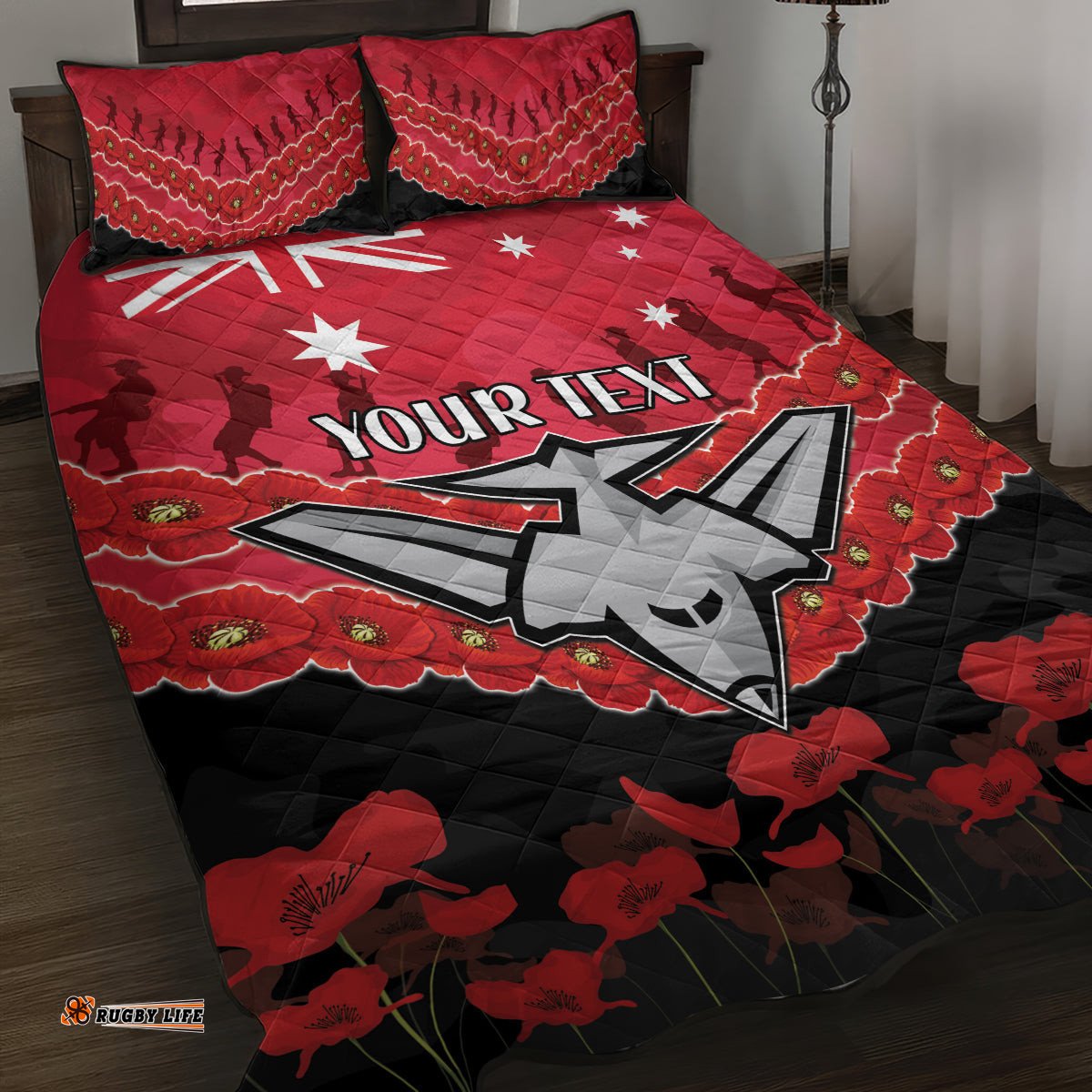 Custom Bombers Football Quilt Bed Set ANZAC Lest We Forget