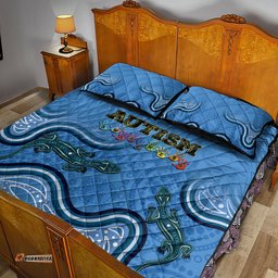Australia Autism Awareness Quilt Bed Set In April We Wear Blue Aboriginal Lizard