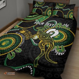 Custom Matildas NAIDOC Week Quilt Bed Set Australia Kangaroo Keep The Fire Burning Black
