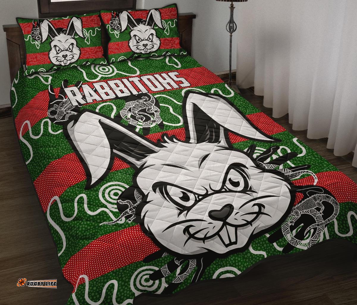 Rabbitohs Indigenous Quilt Bed Set Rabbit Head