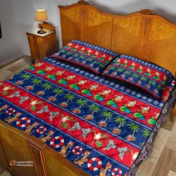 Australia Christmas Quilt Bed Set Aussie Santa Claus Beach Xmas Vibes