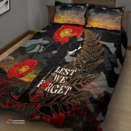 New Zealand ANZAC Day Quilt Bed Set Lest We Forget Silver Fern With Camouflage