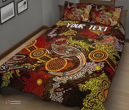 Custom Aboriginal Quilt Bed Set, Kangaroo and Lizard Dot Painting Art