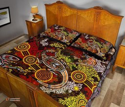 Custom Aboriginal Quilt Bed Set, Kangaroo and Lizard Dot Painting Art