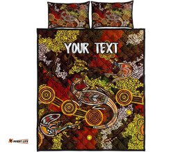 Custom Aboriginal Quilt Bed Set, Kangaroo and Lizard Dot Painting Art
