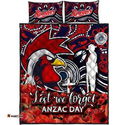 Roosters Quilt Bed Set ANZAC Day Poppy Flowers With Aboriginal