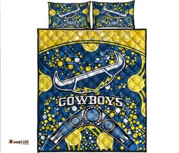 Cowboys Rugby Quilt Bed Set Boomerang Indigenous Dots