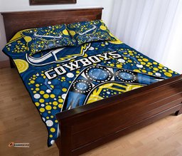 Cowboys Rugby Quilt Bed Set Boomerang Indigenous Dots