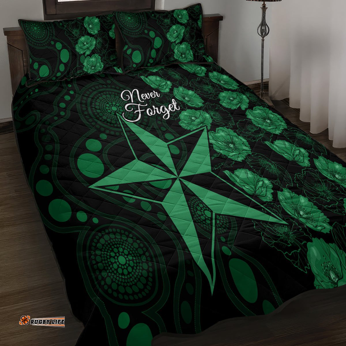 Stars Cricket Never Forget Custom Quilt Bed Set ANZAC Day with Poppy Aboriginal