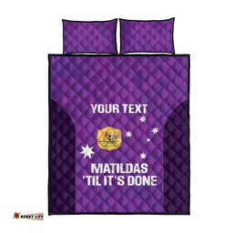 Custom Australia Soccer Quilt Bed Set Matildas Go Champions Purple