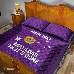 Custom Australia Soccer Quilt Bed Set Matildas Go Champions Purple