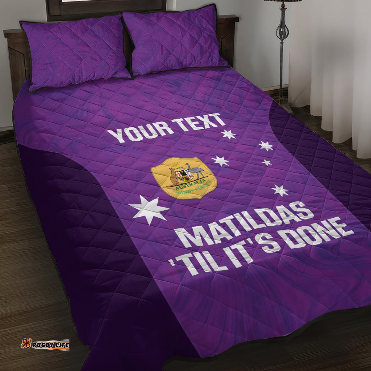 Custom Australia Soccer Quilt Bed Set Matildas Go Champions Purple