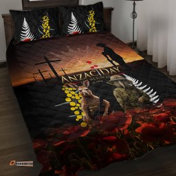 New Zealand and Australia ANZAC Day Quilt Bed Set Kiwi Bird and Kangaroo Soldier