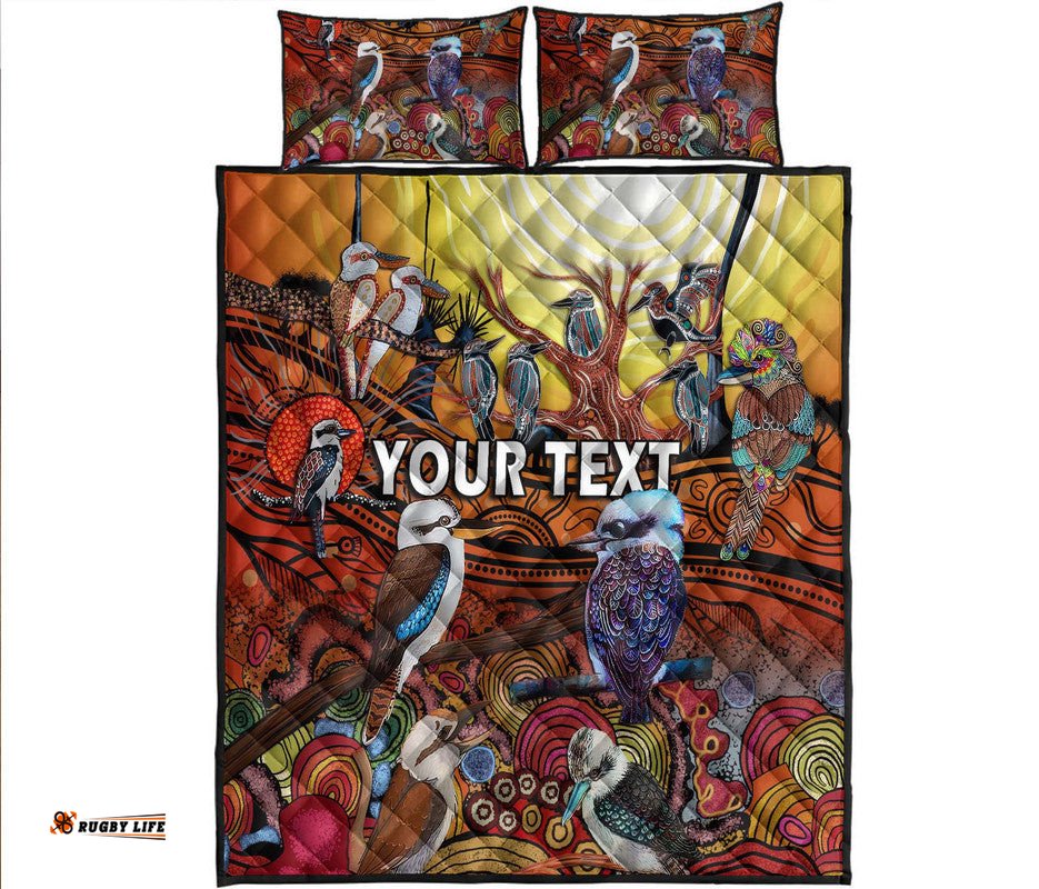 Custom Personalised Australia Kookaburra Dreaming Aboriginal Arty Style Quilt Bed Set