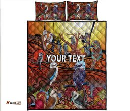 Custom Personalised Australia Kookaburra Dreaming Aboriginal Arty Style Quilt Bed Set