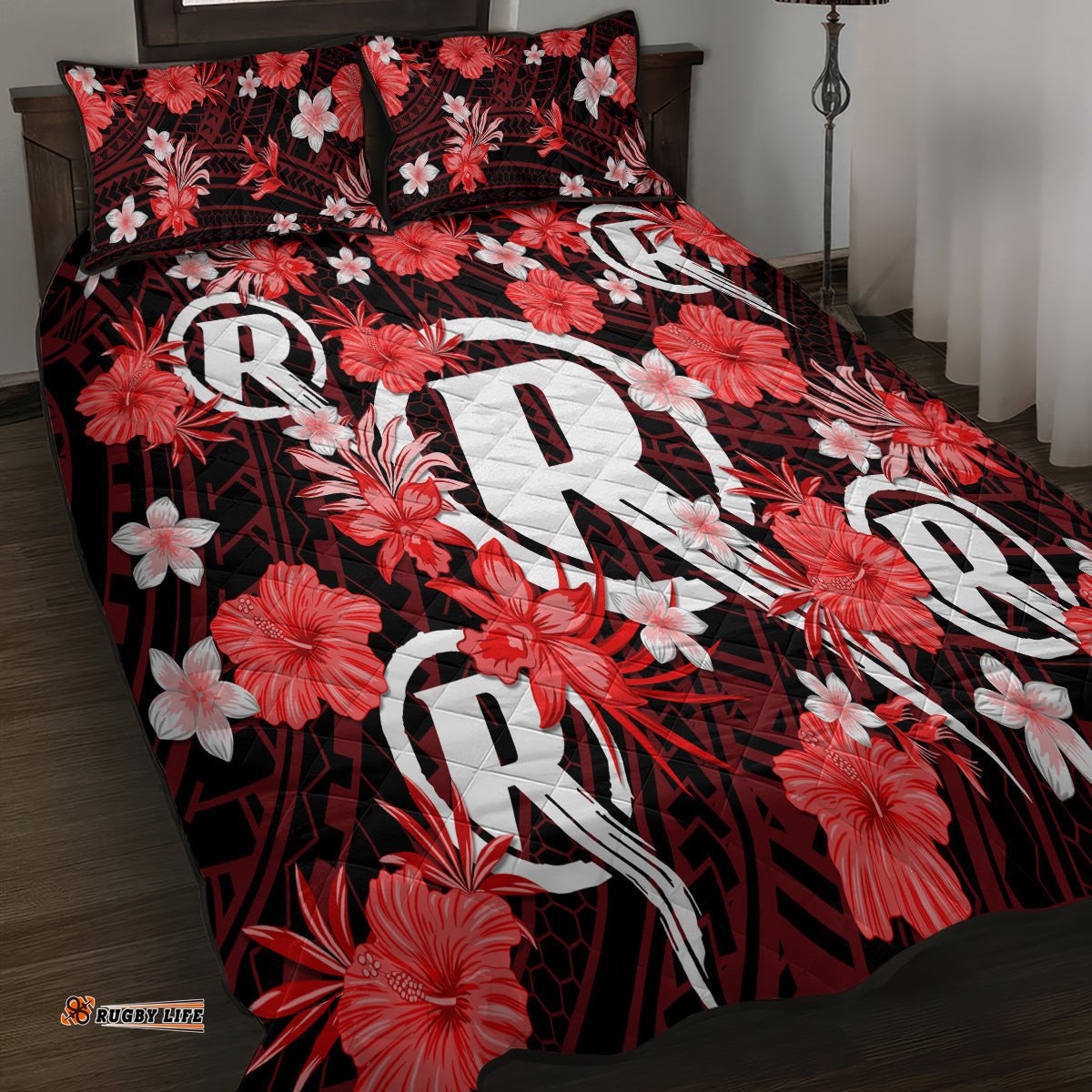 Australian Renegades Cricket Quilt Bed Set Baeuty Pacific Hibiscus and Polynesian Pattern
