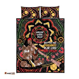 Australia Didgeridoo NAIDOC Week 2024 Quilt Bed Set Keep The Fire Burning Blak Loud and Proud