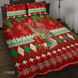 Australia Christmas Quilt Bed Set Aussie Kangaroo Santa Merry Xmas