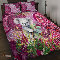 Personalised Australia Quilt Bed Set Cute Koala With Golden Wattle Indigenous Art