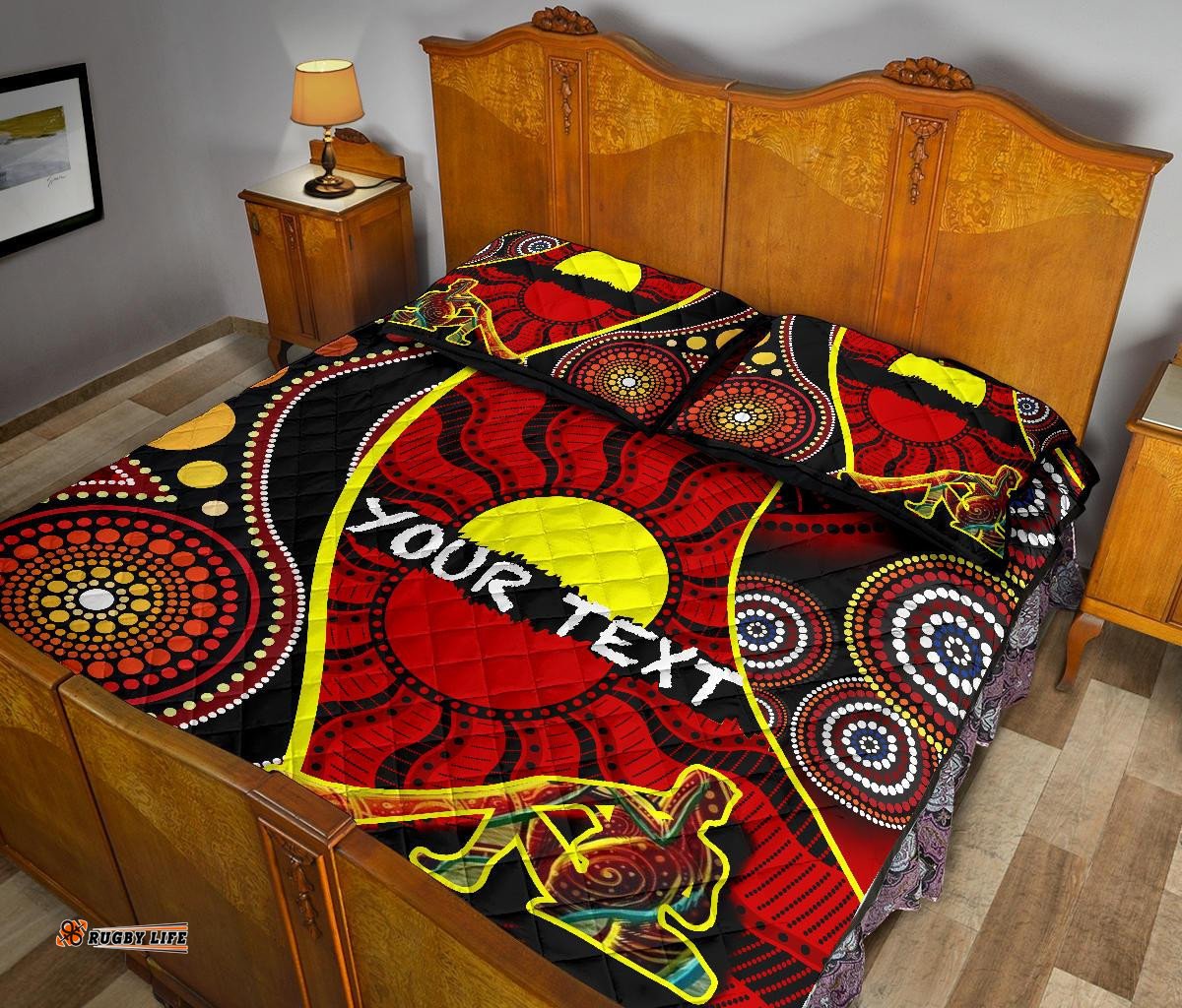 Custom Aboriginal Quilt Bed Set Indigenous Dots Pattern With Didgeridoo
