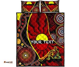 Custom Aboriginal Quilt Bed Set Indigenous Dots Pattern With Didgeridoo