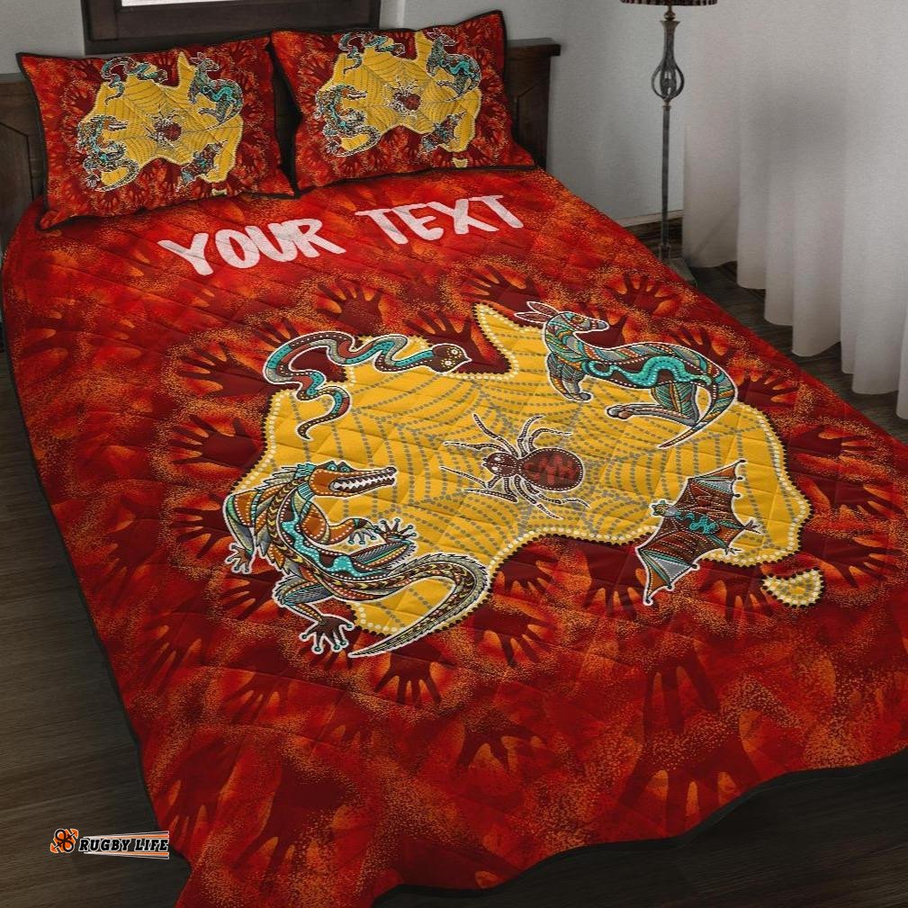 Custom Aboriginal Quilt Bed Set Australia Map Hand Patterns Spider Web
