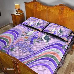 Australia Hippie Christmas Quilt Bed Set Cockatoo Kookaburra with Wattle Violet Pastel Color