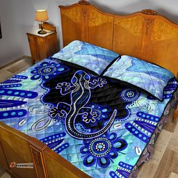 Australia Quilt Bed Set Aussie Opal Pattern With Lizard Aboriginal Art Turquoise