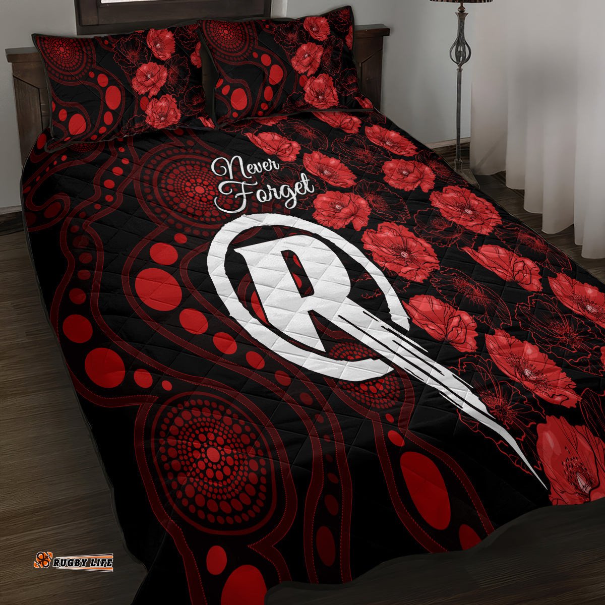 Renegades Cricket Never Forget Custom Quilt Bed Set ANZAC Day with Poppy Aboriginal