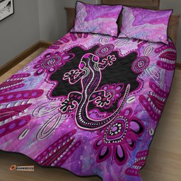 Australia Quilt Bed Set Aussie Opal Pattern With Lizard Aboriginal Art Pink