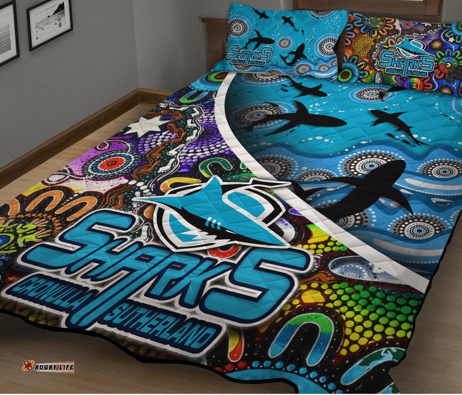cronulla sutherland quilt bed set sharks indigenous aboriginal