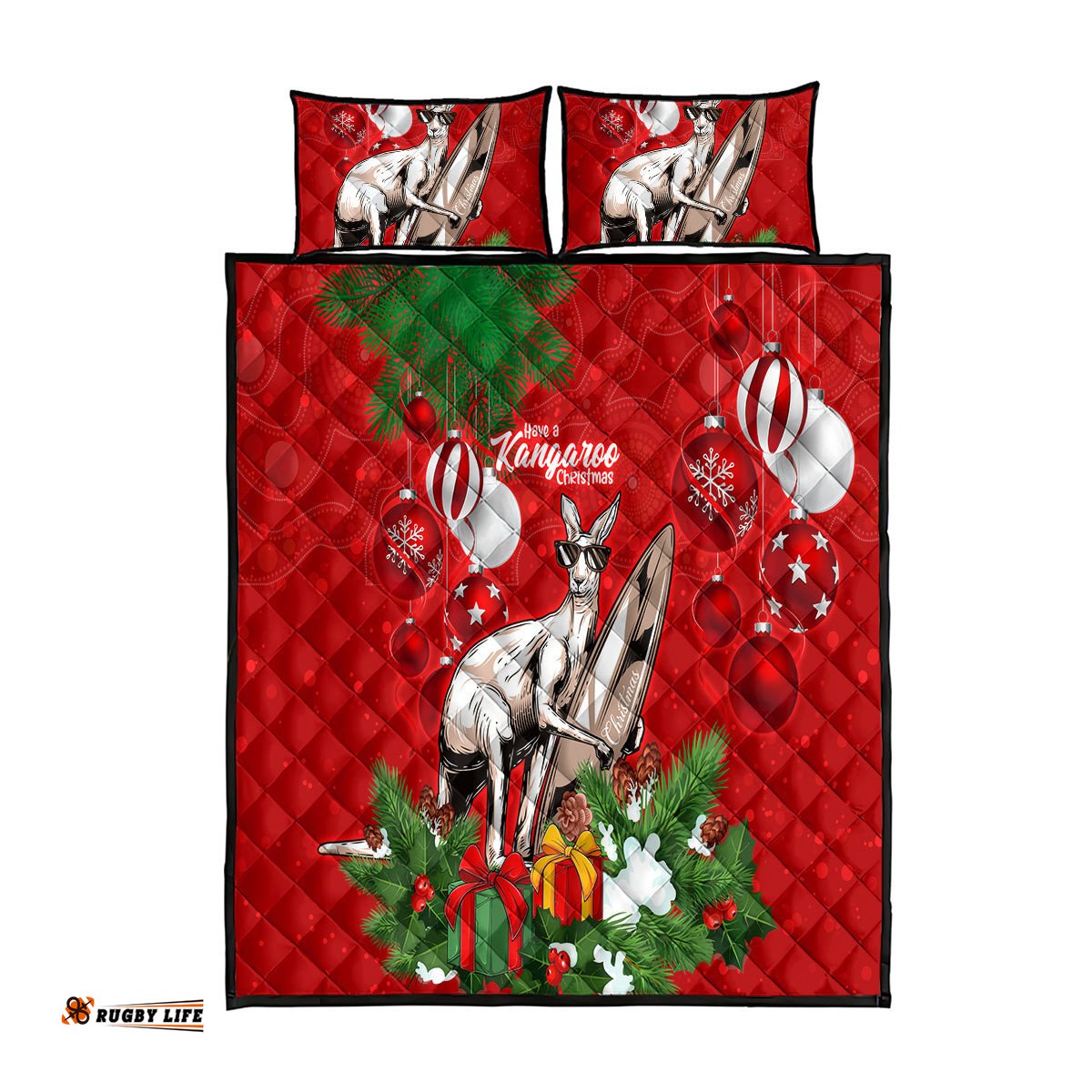 Kangaroo Lover Quilt Bed Set Australia Merry Christmas Aboriginal