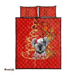 Personalised Australia Koala Christmas Quilt Bed Set Aboriginal Art With Golden Wattle