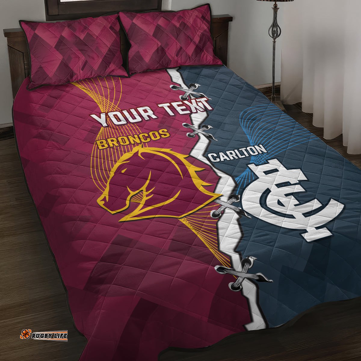 Personalised Broncos Rugby And Carlton Football Quilt Bed Set Sporty Version