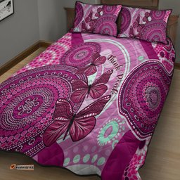 Australia Breast Cancer Quilt Bed Set Indigenous Butterfly No One Fights Alone