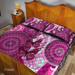 Australia Breast Cancer Quilt Bed Set Indigenous Butterfly No One Fights Alone
