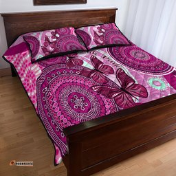 Australia Breast Cancer Quilt Bed Set Indigenous Butterfly No One Fights Alone